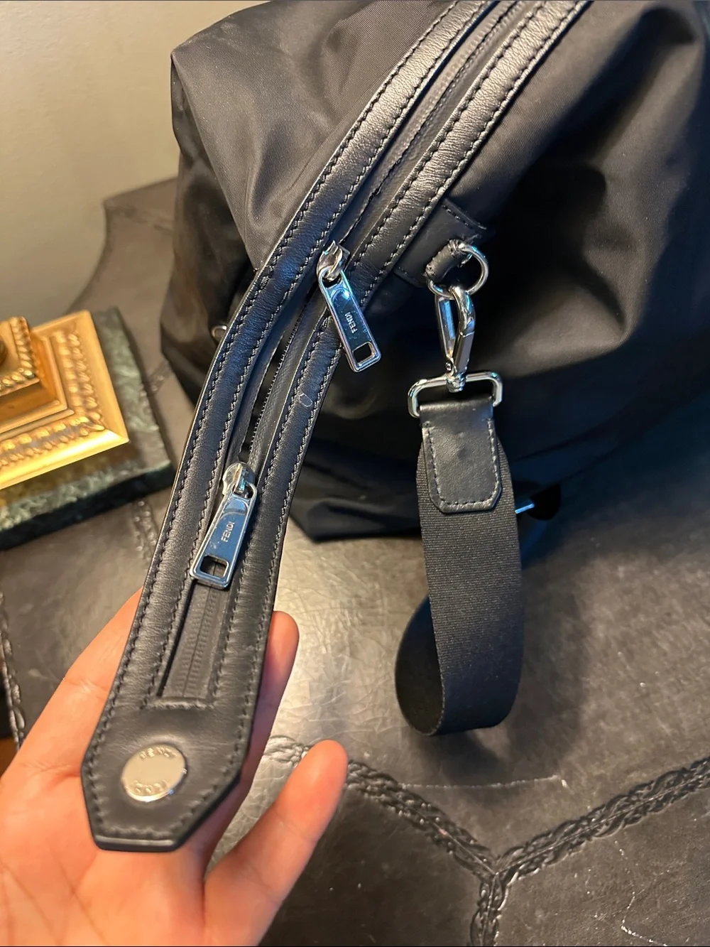 Fendi Black Duffel Bag with Yellow and Red Logo Straps